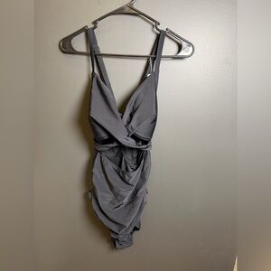 NWT Eomenie Black One Piece Swimsuit Criss Cross Back Open Front‎ Detail | Large
